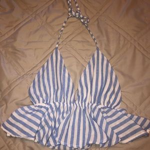 Cropped Blue and White Striped Top